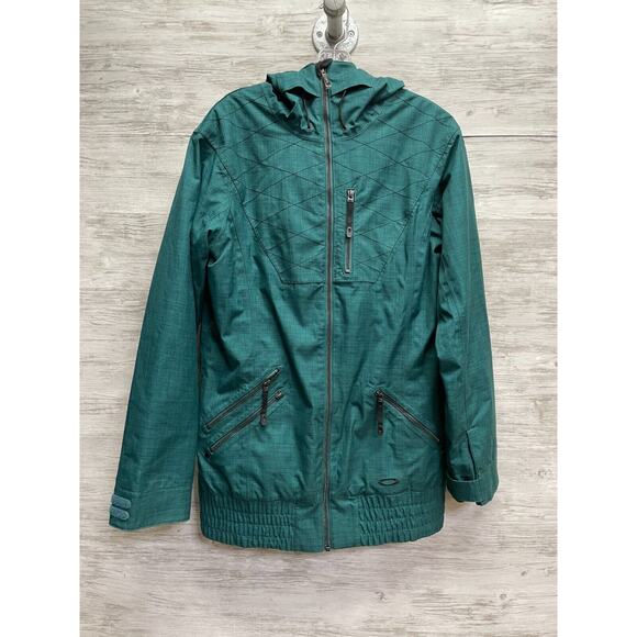 Oakley Jacket Womens Medium Teal Green Anorak Faux Fur Hood Ski Snowboarding - Picture 1 of 16